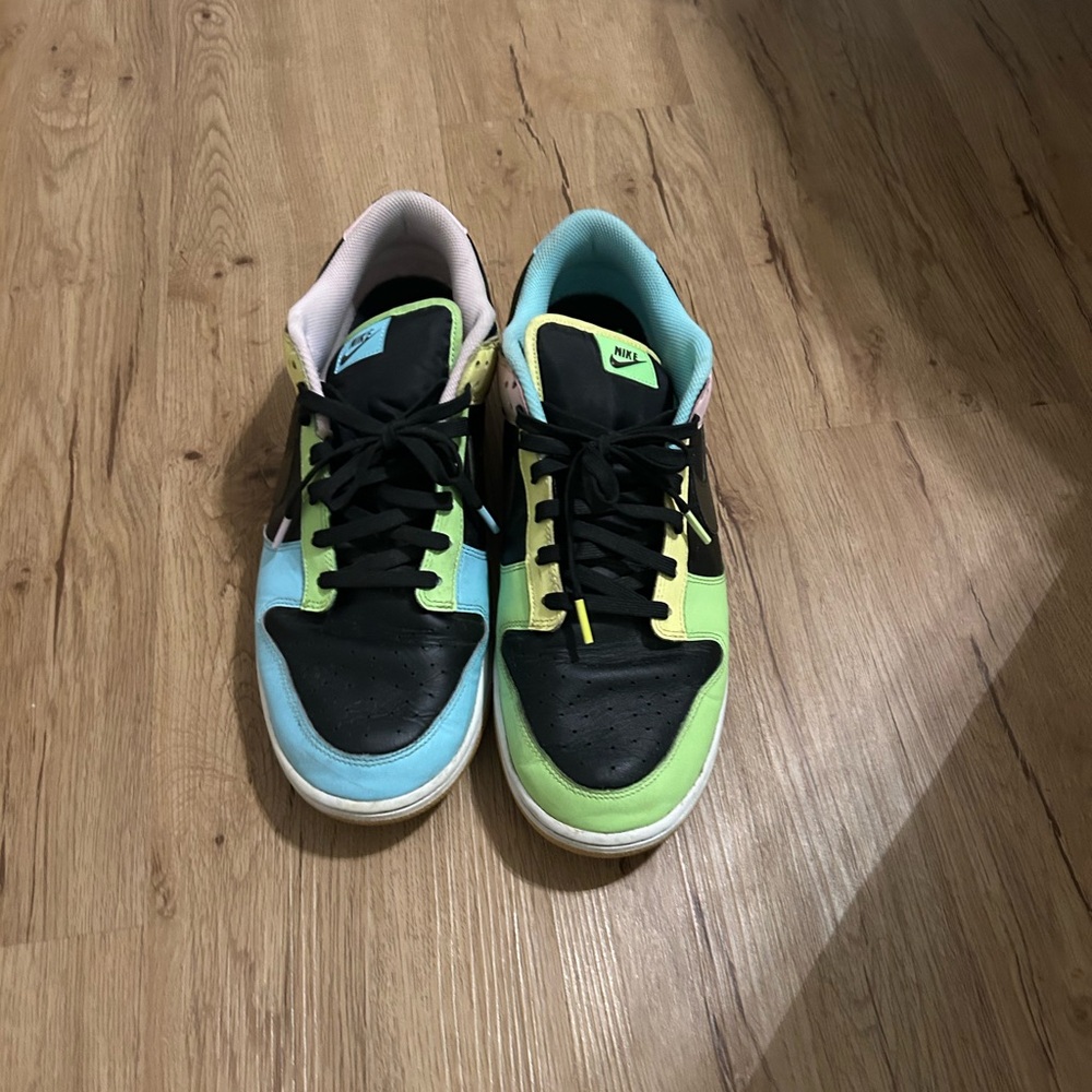 Nike SB Dunks Black, Blue, Pink, and Green Sneakers